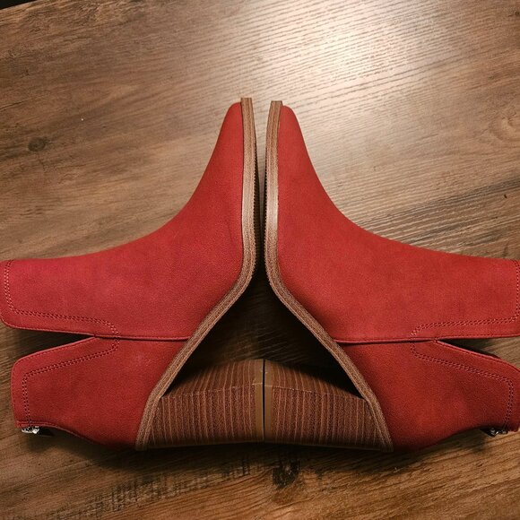 NIB Red Stacked Heel Booties, 9 - Picture 1 of 5